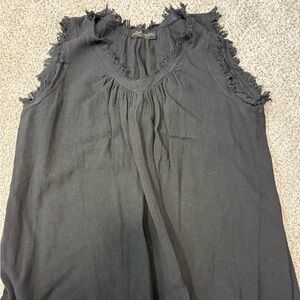 Black Sleeveless Top with Frayed Edges